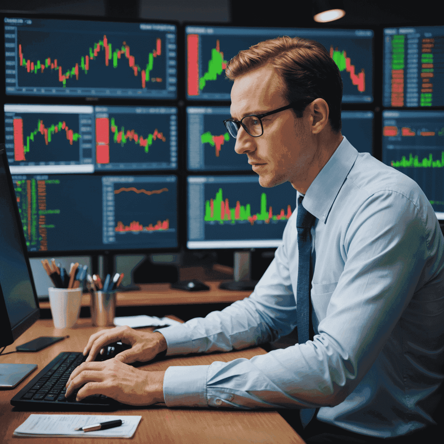 A financial consultant analyzing stock market data on a computer screen