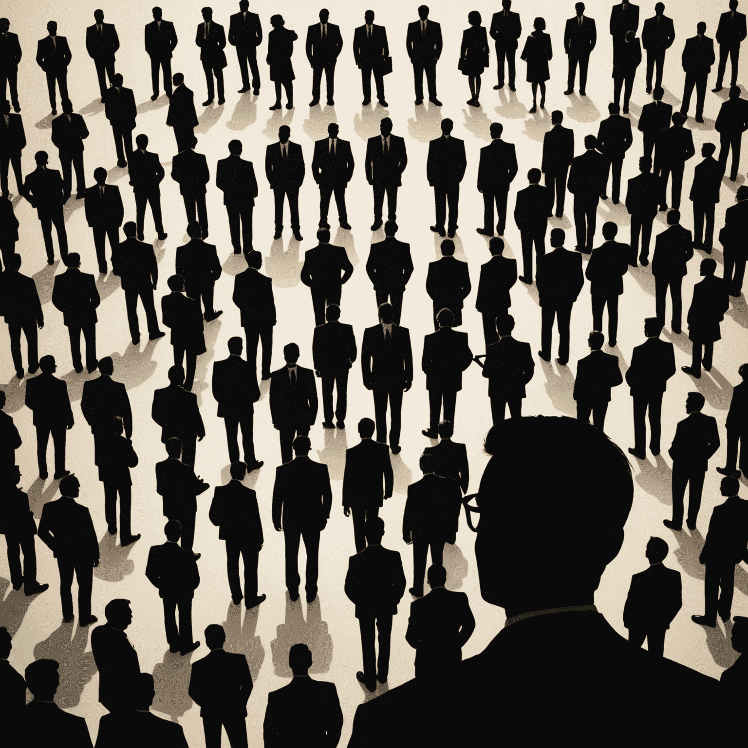 Silhouette of a leader standing out from the crowd, symbolizing effective leadership